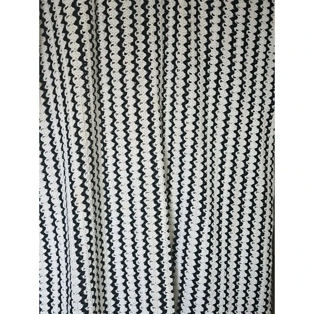 Vtg Handmade Crochet Throw Blanket Granny Zig Zag Chevron Green White Afghan